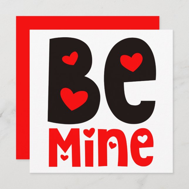 Be Mine Typography Valentines Day Red White Card (Front/Back)
