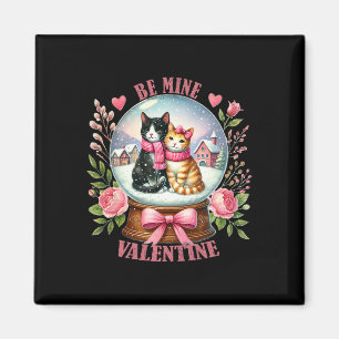 Be Mine Valentine Cute Cat Snow Globe Valentine's Magnet