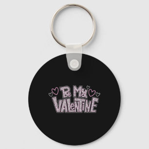 Be Mine Valentine Day Hearts Pink Leopard Print Key Ring