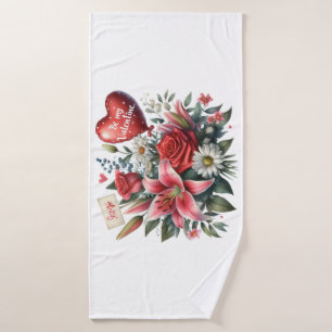 Be Mine Valentine floral/heart Bath Towel