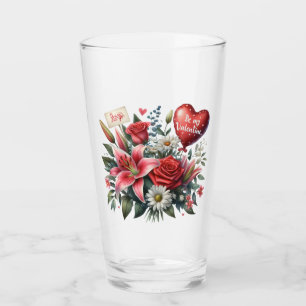 Be Mine Valentine floral/heart Glass