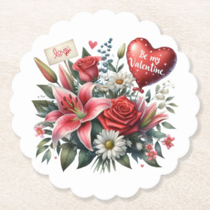 Be Mine Valentine floral/heart  Paper Coaster