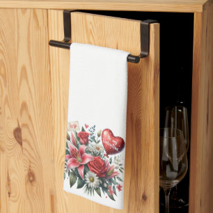 Be Mine Valentine floral/heart  Tea Towel