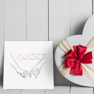 Be Mine Valentine Holding Hands Line Art Holiday Card