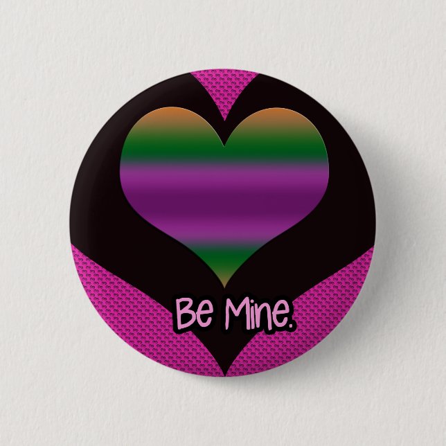 Be Mine Valentine Purple Stripe Heart 6 Cm Round Badge (Front)