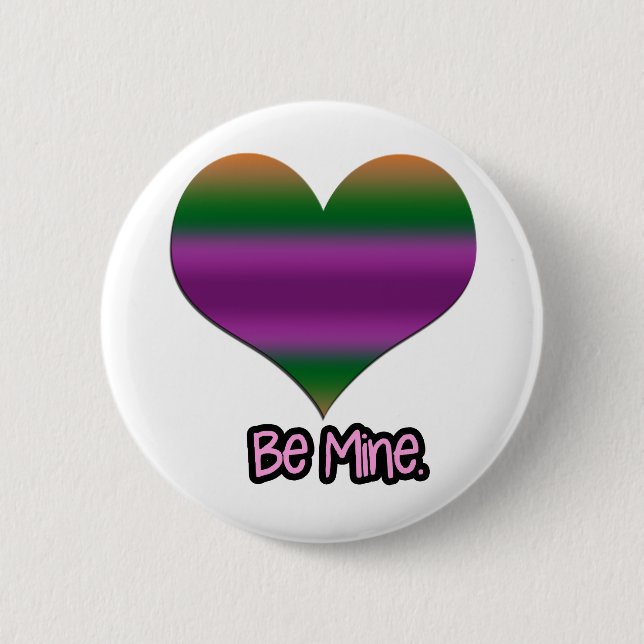 Be Mine Valentine Purple Stripe Heart 6 Cm Round Badge (Front)
