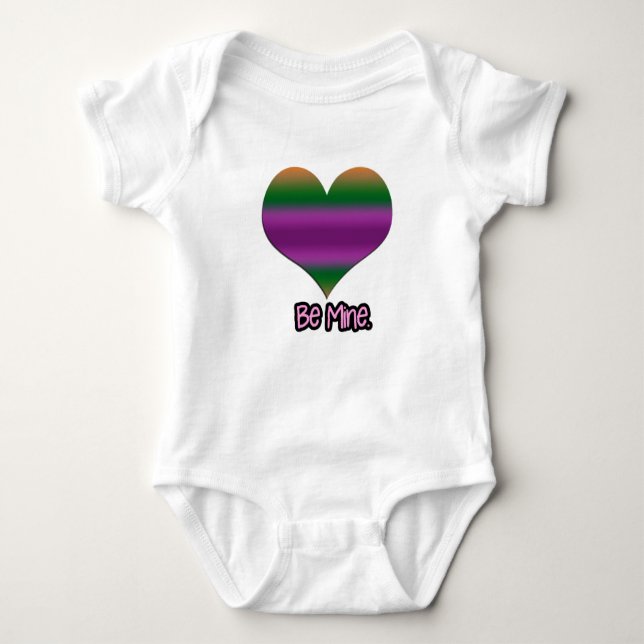 Be Mine Valentine Purple Stripe Heart Baby Bodysuit (Front)