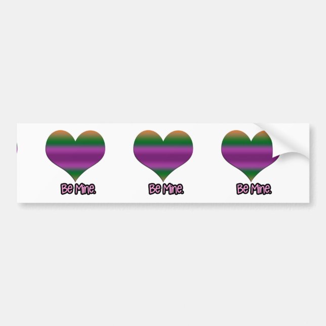 Be Mine Valentine Purple Stripe Heart Bumper Sticker (Front)