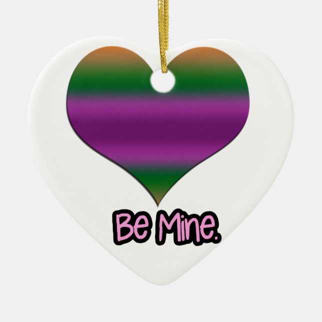 Be Mine Valentine Purple Stripe Heart Ceramic Ornament (Front)