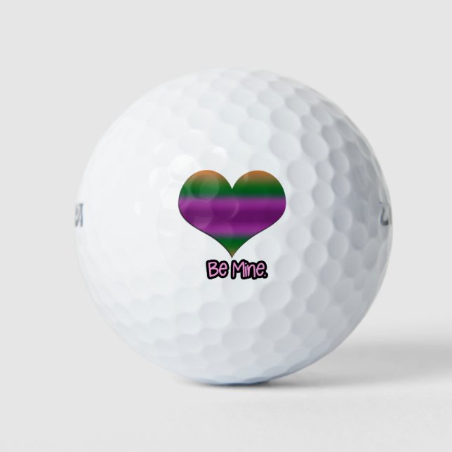 Be Mine Valentine Purple Stripe Heart Golf Balls (Front)