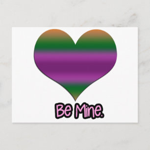 Be Mine Valentine Purple Stripe Heart Holiday Postcard