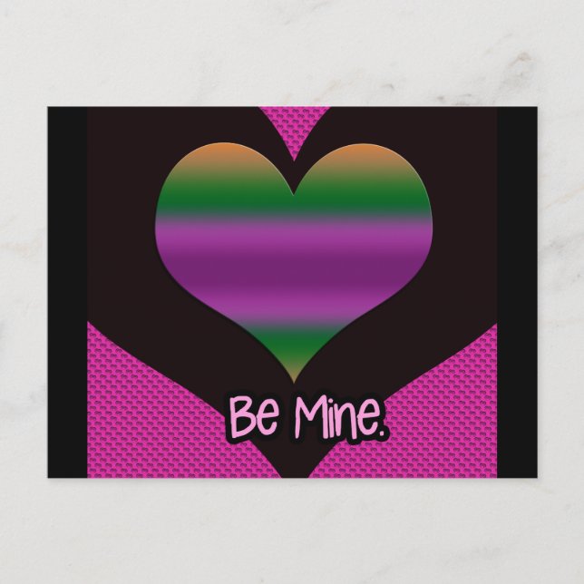 Be Mine Valentine Purple Stripe Heart Holiday Postcard (Front)