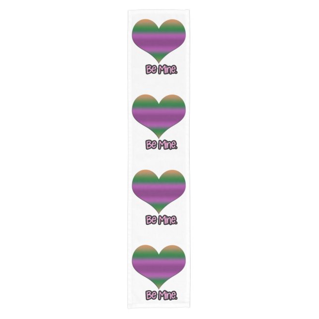 Be Mine Valentine Purple Stripe Heart Short Table Runner (Front)