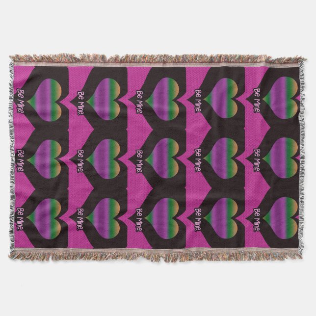 Be Mine Valentine Purple Stripe Heart Throw Blanket (Front)