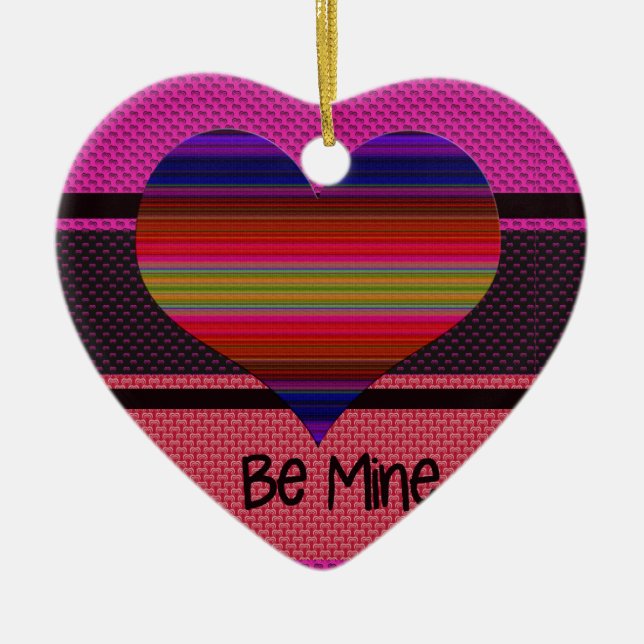 Be Mine Valentine Rainbow Heart Ceramic Ornament (Front)