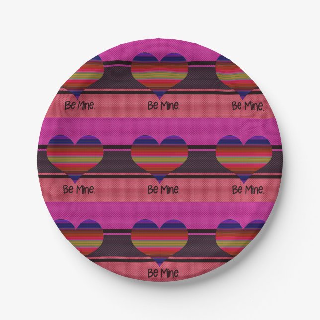 Be Mine Valentine Rainbow Heart Paper Plate (Front)