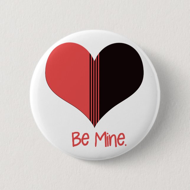 Be Mine Valentine Red Stripe Heart 6 Cm Round Badge (Front)