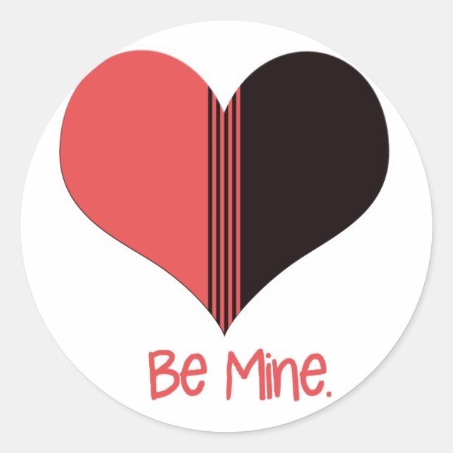 Be Mine Valentine Red Stripe Heart Classic Round Sticker (Front)