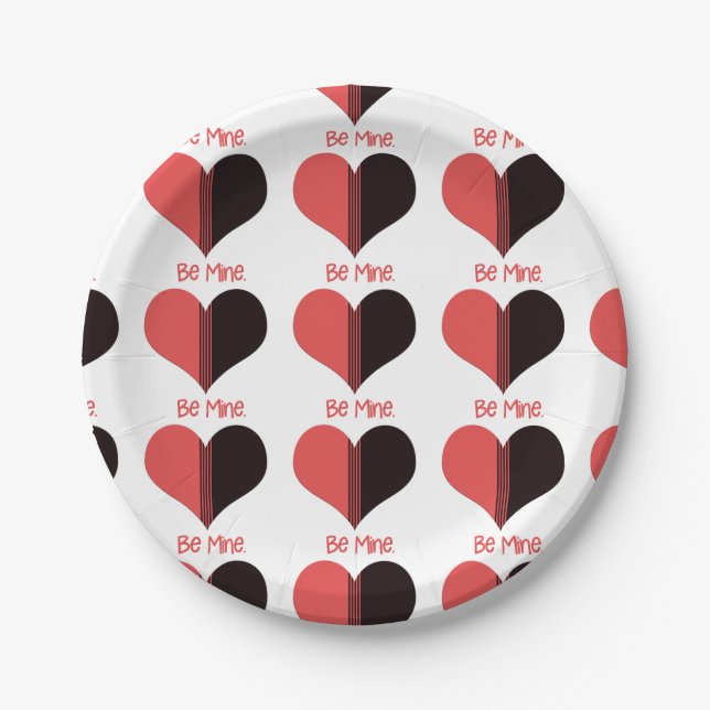 Be Mine Valentine Red Stripe Heart Paper Plate (Front)