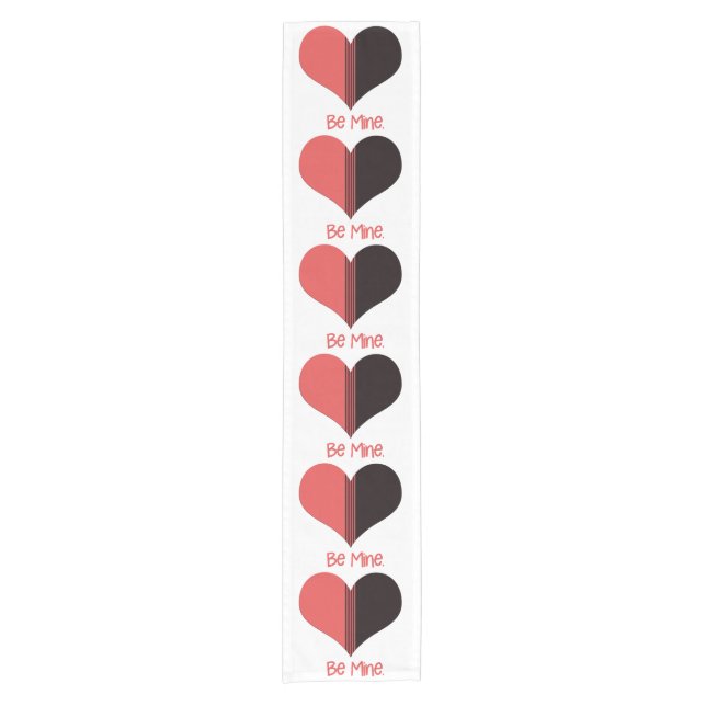 Be Mine Valentine Red Stripe Heart Short Table Runner (Front)