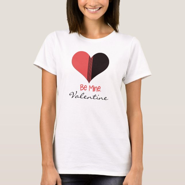 Be Mine Valentine Red Stripe Heart T-Shirt (Front)