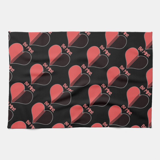 Be Mine Valentine Red Stripe Heart Tea Towel (Horizontal)