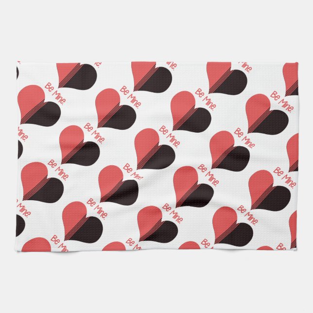 Be Mine Valentine Red Stripe Heart Tea Towel (Horizontal)