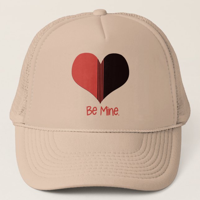 Be Mine Valentine Red Stripe Heart Trucker Hat (Front)