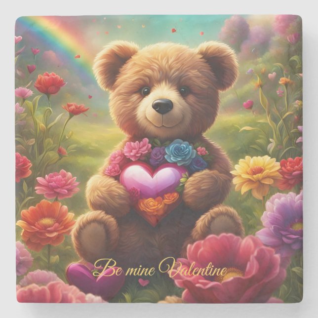 Be mine Valentine Teddy 1 Stone Coaster (Front)