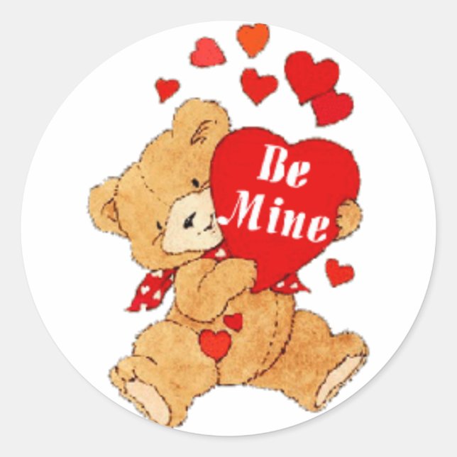 Be Mine Valentine Teddy Classic Round Sticker (Front)