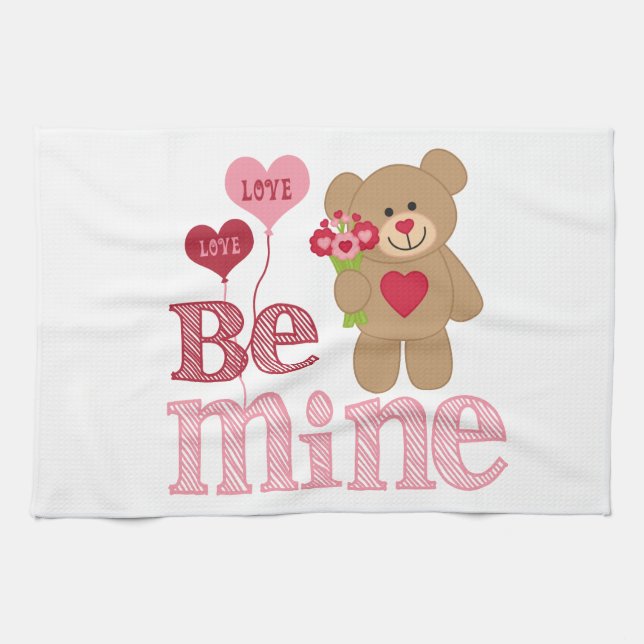 Be Mine Valentine Teddy Tea Towel (Horizontal)