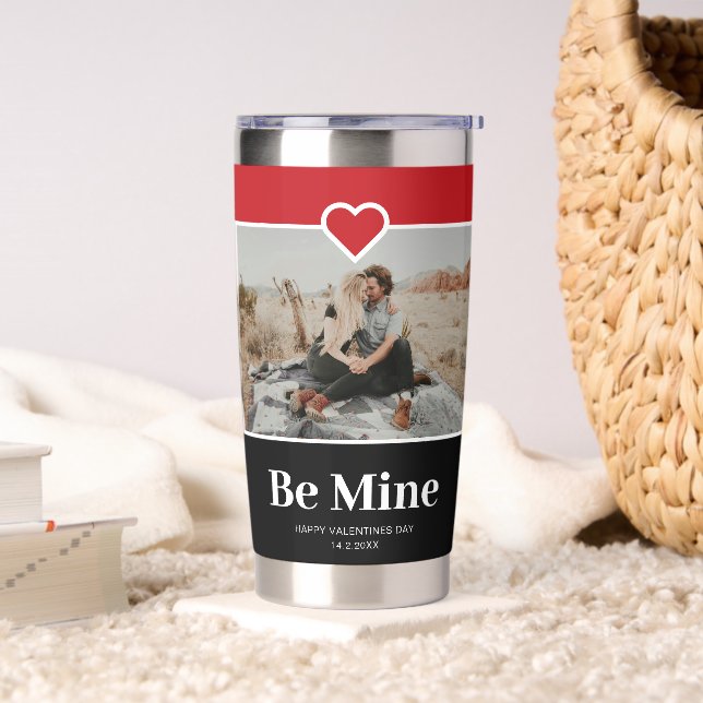 Be Mine Valentines Day Couples Photo Water Bottle Insulated Tumbler (Living Room)