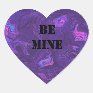 Be Mine Valentines Purple Marble Abstract Pattern Heart Sticker