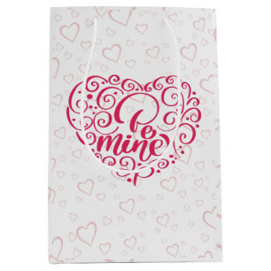 Be Mine" Vintage Text: Happy Valentine's Day Medium Gift Bag