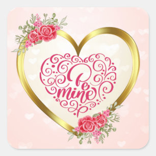 Be Mine" Vintage Text: Happy Valentine's Day Square Sticker