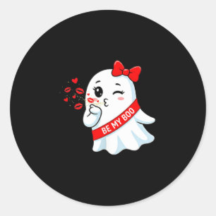 Be My Boo Cute Ghost Valentine Halloween Hearts Ki Classic Round Sticker