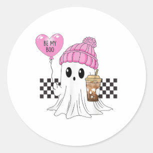 Be My Boo Cute Valentines Ghost Pink Valentines Da Classic Round Sticker
