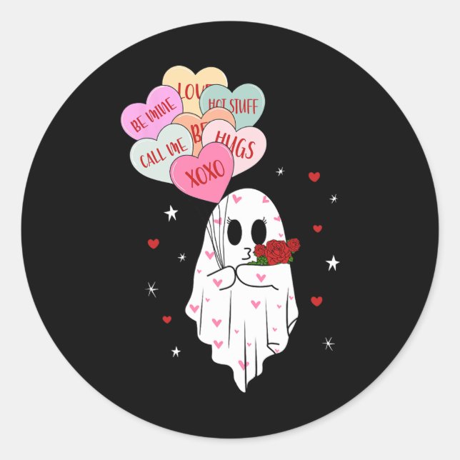 Be My Boo Valentine Ghost With Bylloon Happy V Day Classic Round Sticker (Front)