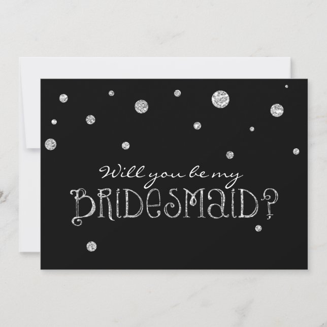 BE MY BRIDESMAID Black Silver Glitter Modern Card (Front)