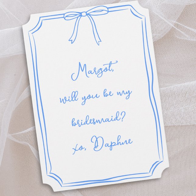 Be my bridesmaid? Blue Chic Coquette Bow Proposal Invitation (Creator Uploaded)
