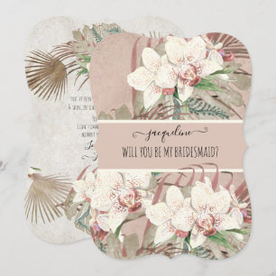 Be my Bridesmaid Blush Pink Tropical Orchid Floral Invitation