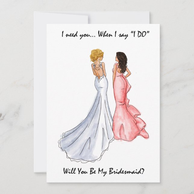 Be My Bridesmaid Card- Blonde-Brunette Invitation (Front)