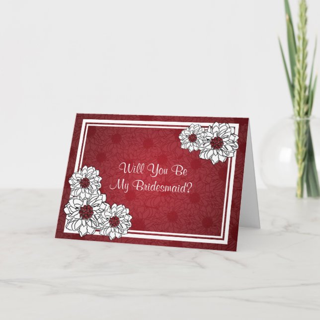 Be My Bridesmaid Dahlia Floral Red Invitation (Front)