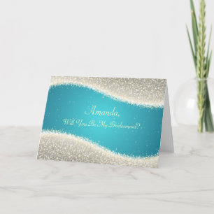 Be My Bridesmaid Dazzling Sparkles Turquoise Invitation