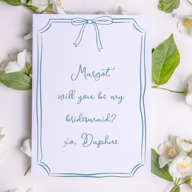 Be my bridesmaid? Dusty Blue Elegant Bow Proposal Invitation (Creator Uploaded)
