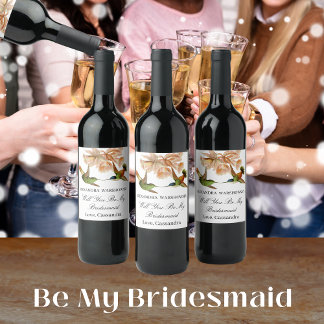 Be My bridesmaid |Elegant Hummingbird Watercolor Wine Label