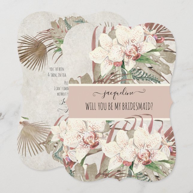 Be my Bridesmaid Elegant Tropical Orchid Floral Invitation (Front/Back)