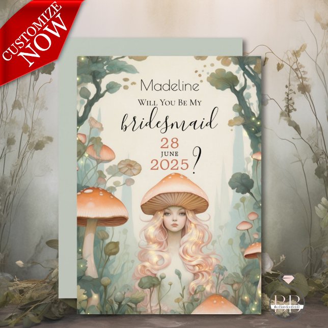 Be my Bridesmaid Enchanted Mushroom Oasis Invitation (Easy to Customize)