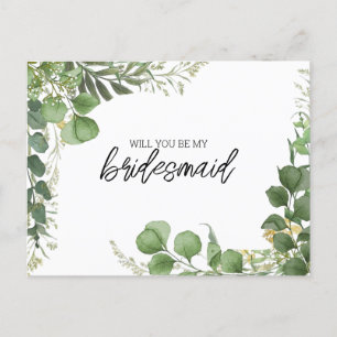 Be My Bridesmaid Eucalyptus and Arched Gold  Holiday Postcard