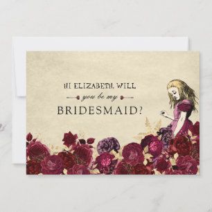 Be My Bridesmaid Floral Red Alice in Wonderland Invitation